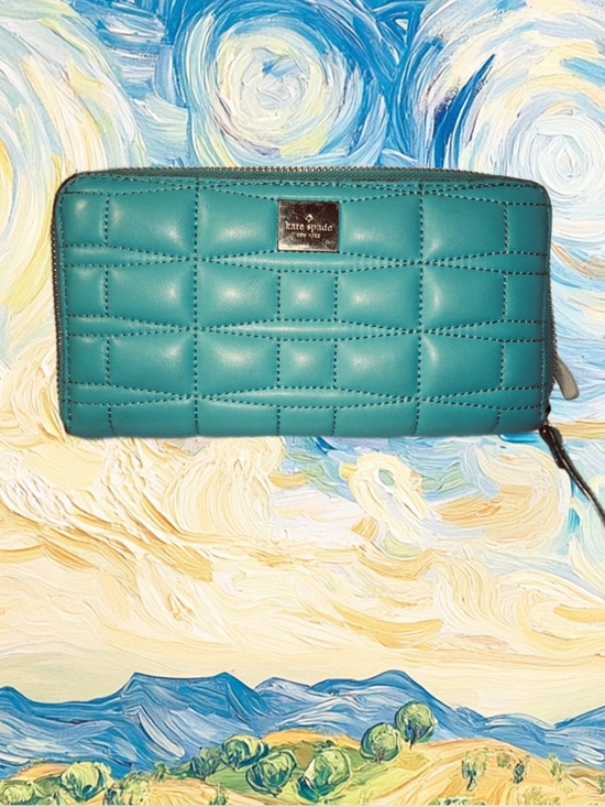 kate spade Handbags - kate spade Teal Quilted Zip Wallet with Logo Plaque